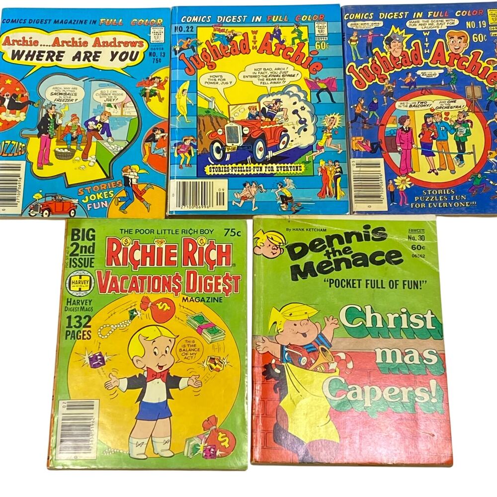 Vintage Comic Book Lot of 5 Archie JugHead Richie Rich Dennis Menace Paperback